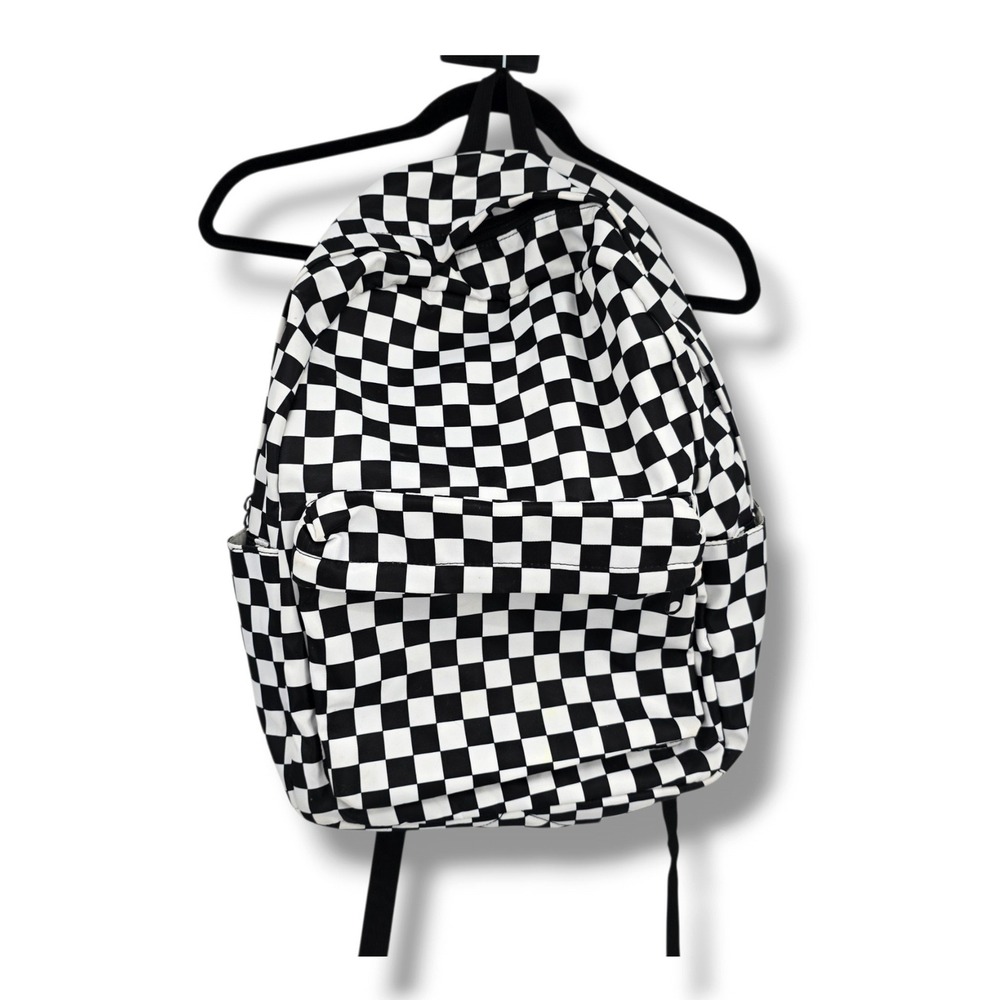 Black and White Checkerboard Backpack Classic Skater Style School Bag